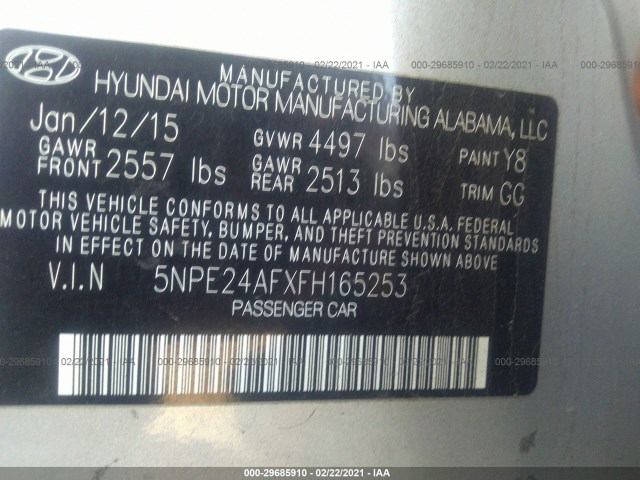 Photo 8 VIN: 5NPE24AFXFH165253 - HYUNDAI SONATA 