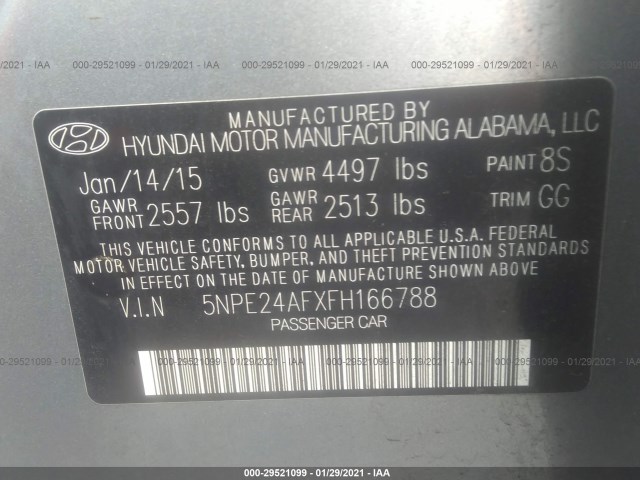 Photo 8 VIN: 5NPE24AFXFH166788 - HYUNDAI SONATA 