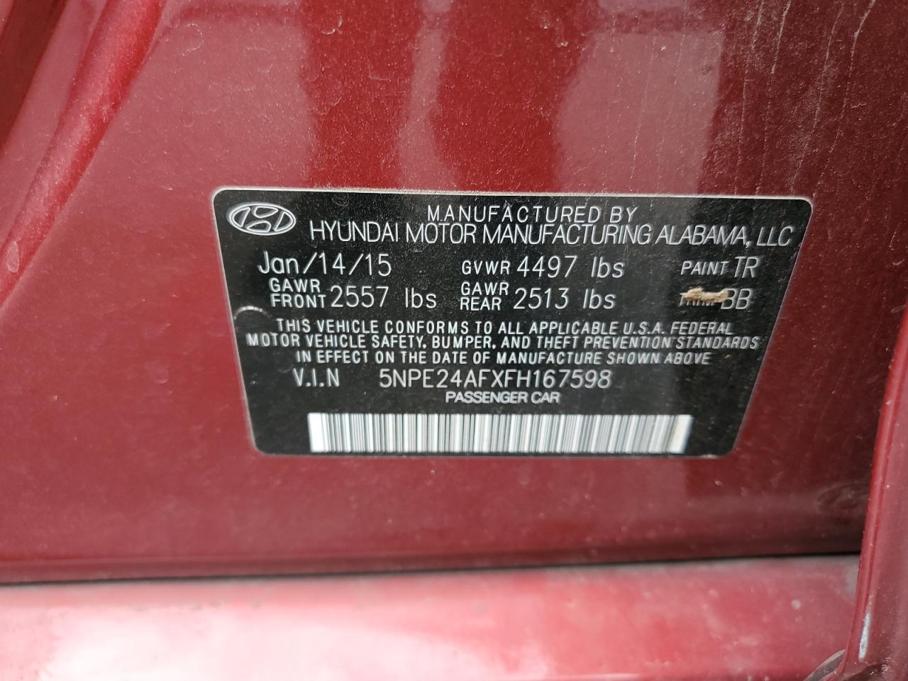 Photo 11 VIN: 5NPE24AFXFH167598 - HYUNDAI SONATA 