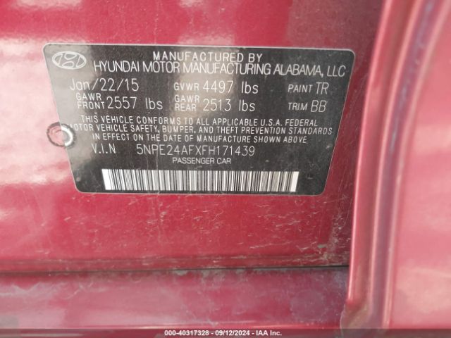 Photo 8 VIN: 5NPE24AFXFH171439 - HYUNDAI SONATA 