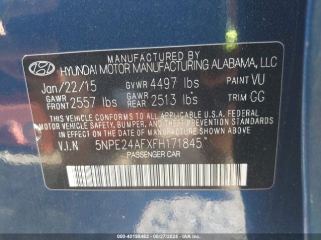 Photo 8 VIN: 5NPE24AFXFH171845 - HYUNDAI SONATA 