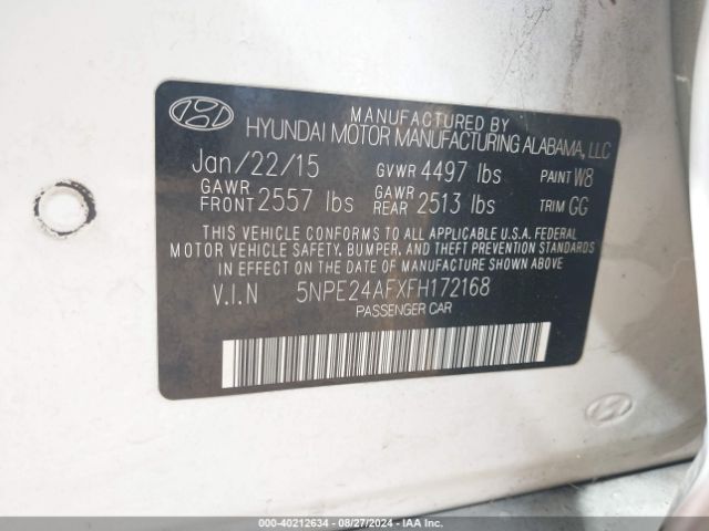 Photo 8 VIN: 5NPE24AFXFH172168 - HYUNDAI SONATA 