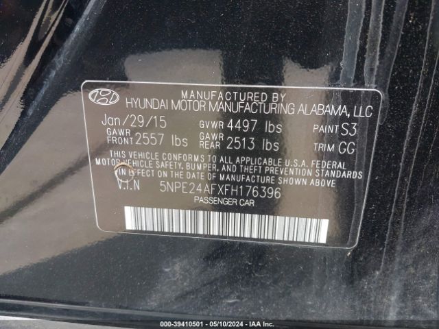 Photo 8 VIN: 5NPE24AFXFH176396 - HYUNDAI SONATA 