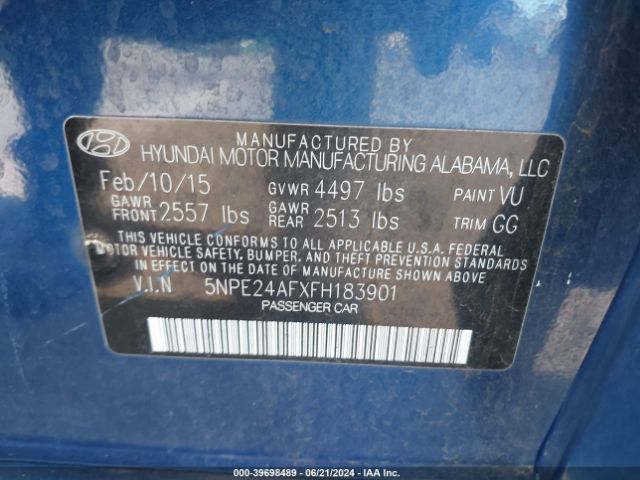 Photo 8 VIN: 5NPE24AFXFH183901 - HYUNDAI SONATA 