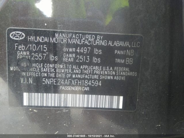 Photo 8 VIN: 5NPE24AFXFH184594 - HYUNDAI SONATA 