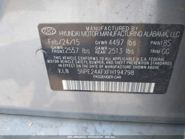 Photo 8 VIN: 5NPE24AFXFH194798 - HYUNDAI SONATA 