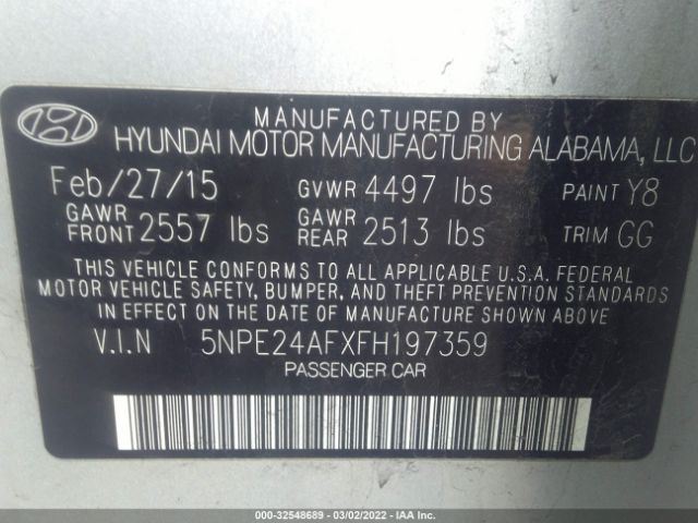 Photo 8 VIN: 5NPE24AFXFH197359 - HYUNDAI SONATA 