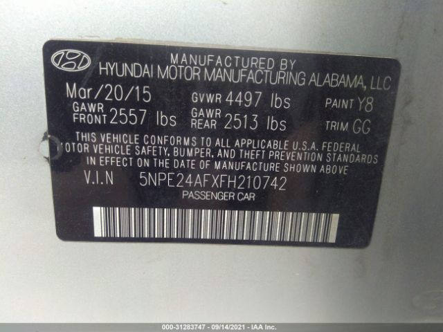 Photo 8 VIN: 5NPE24AFXFH210742 - HYUNDAI SONATA 