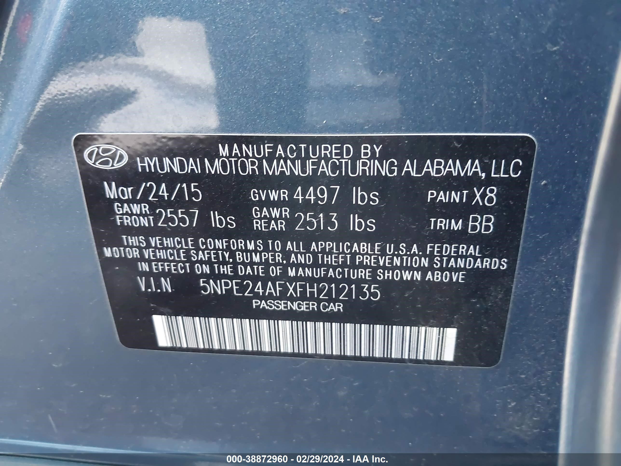 Photo 8 VIN: 5NPE24AFXFH212135 - HYUNDAI SONATA 