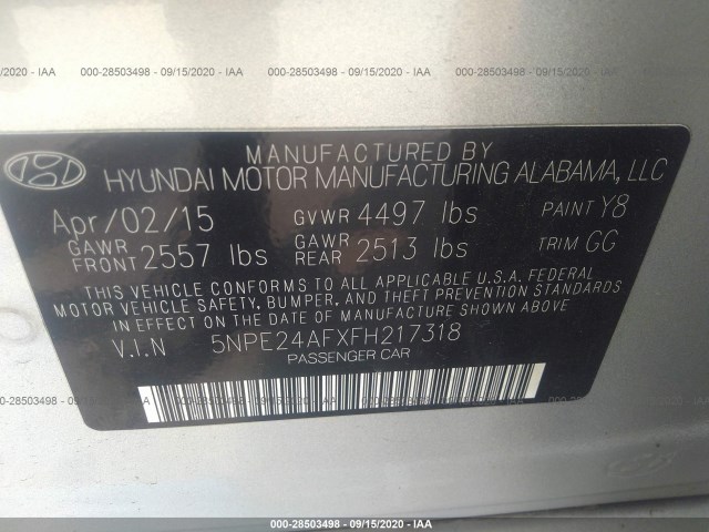 Photo 8 VIN: 5NPE24AFXFH217318 - HYUNDAI SONATA 