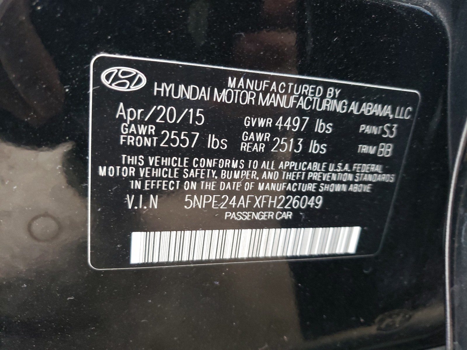 Photo 9 VIN: 5NPE24AFXFH226049 - HYUNDAI SONATA SE 