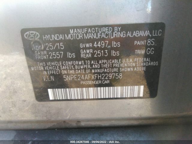 Photo 8 VIN: 5NPE24AFXFH229758 - HYUNDAI SONATA 