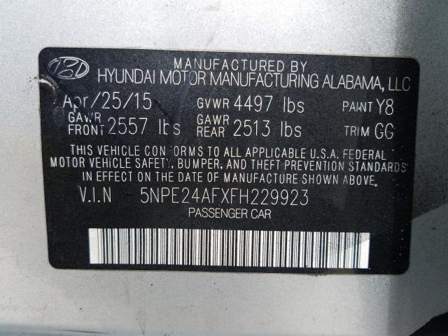 Photo 9 VIN: 5NPE24AFXFH229923 - HYUNDAI SONATA SE 