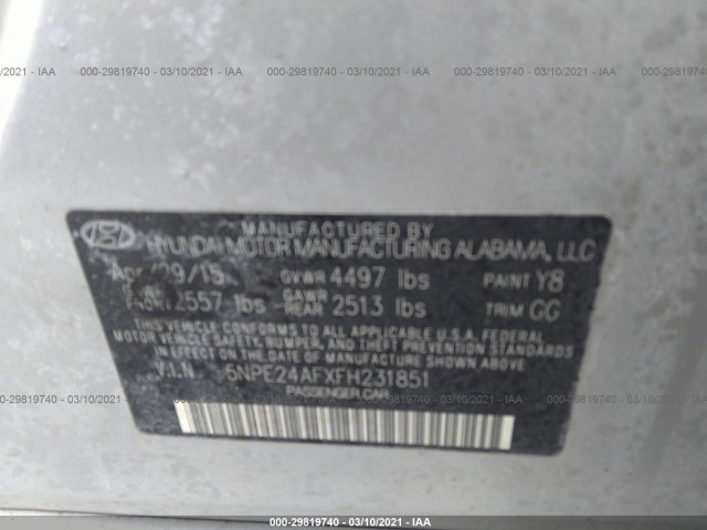 Photo 8 VIN: 5NPE24AFXFH231851 - HYUNDAI SONATA 