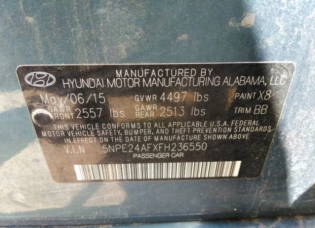 Photo 8 VIN: 5NPE24AFXFH236550 - HYUNDAI SONATA 