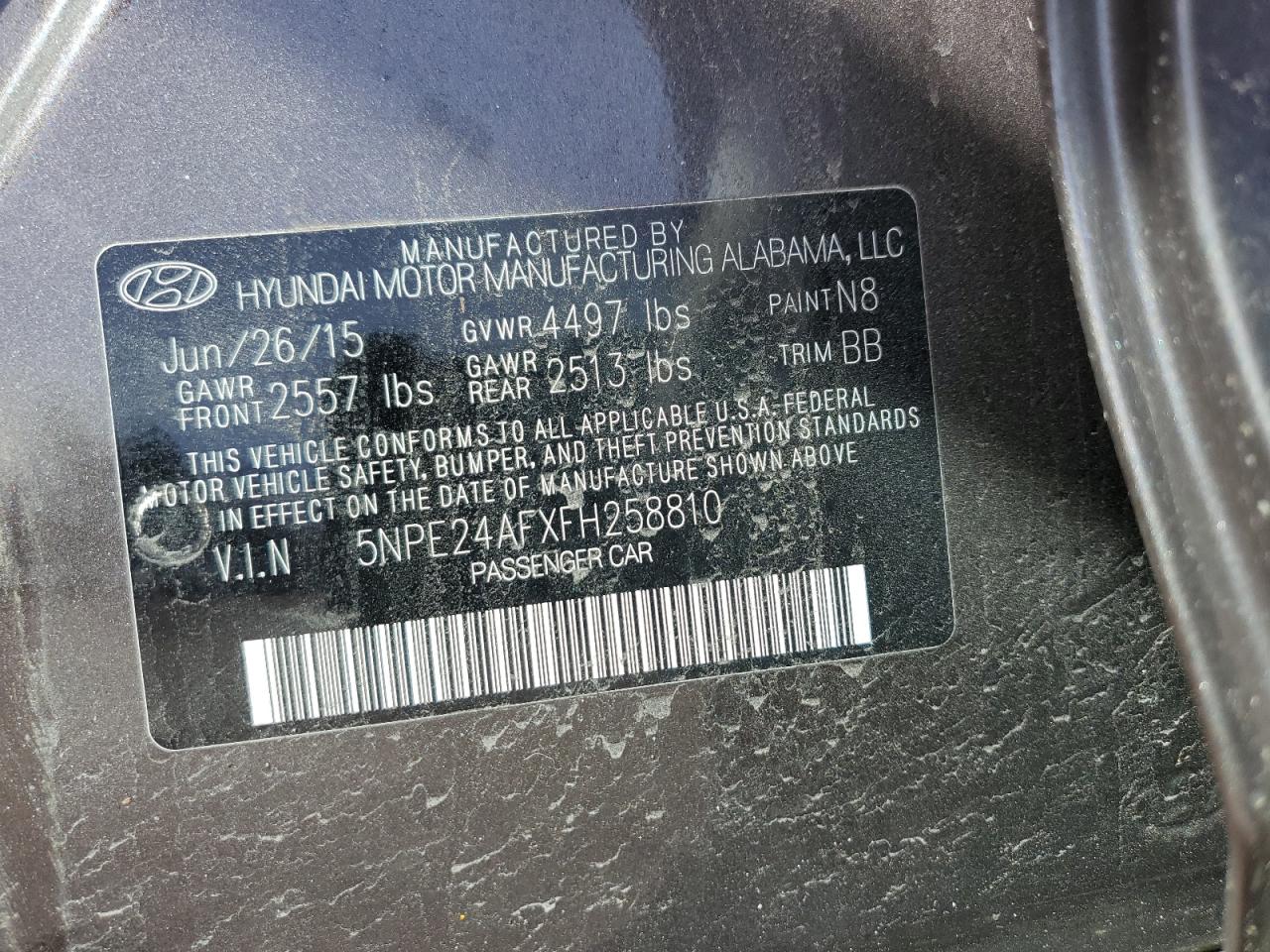 Photo 11 VIN: 5NPE24AFXFH258810 - HYUNDAI SONATA 