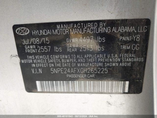 Photo 8 VIN: 5NPE24AFXGH265225 - HYUNDAI SONATA 