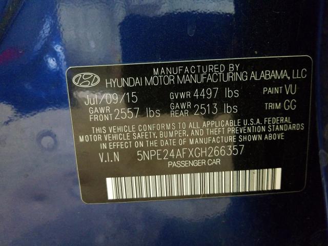 Photo 9 VIN: 5NPE24AFXGH266357 - HYUNDAI SONATA SE 