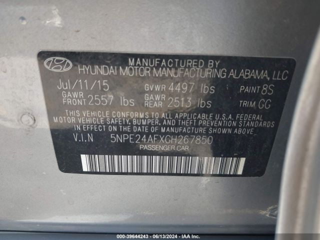 Photo 8 VIN: 5NPE24AFXGH267850 - HYUNDAI SONATA 