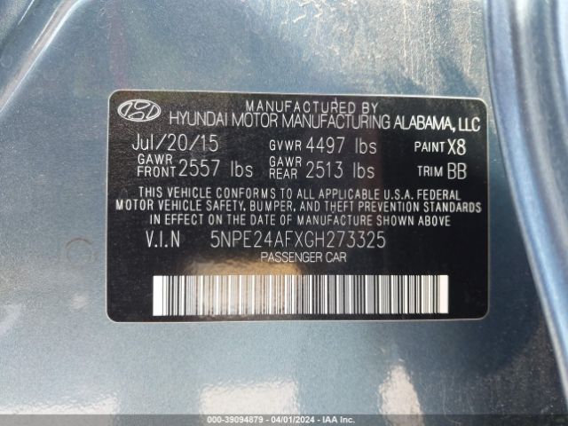 Photo 8 VIN: 5NPE24AFXGH273325 - HYUNDAI SONATA 