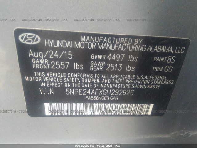 Photo 8 VIN: 5NPE24AFXGH292926 - HYUNDAI SONATA 