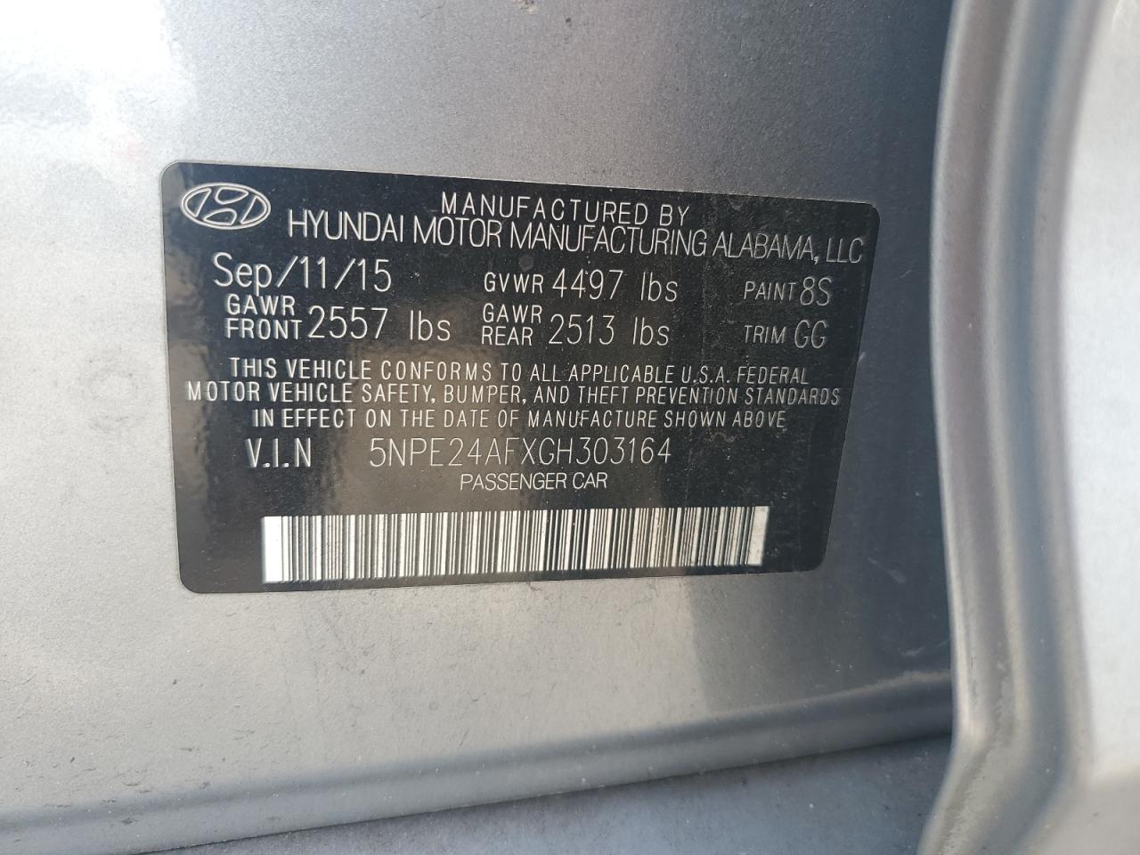 Photo 12 VIN: 5NPE24AFXGH303164 - HYUNDAI SONATA 