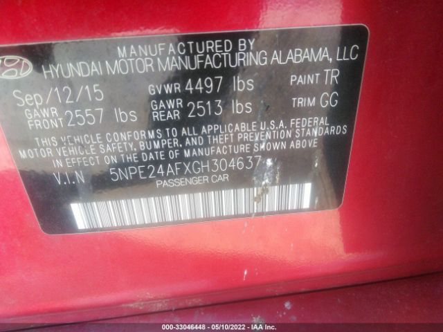 Photo 8 VIN: 5NPE24AFXGH304637 - HYUNDAI SONATA 