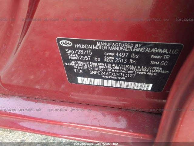 Photo 8 VIN: 5NPE24AFXGH313127 - HYUNDAI SONATA 