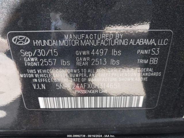 Photo 8 VIN: 5NPE24AFXGH314651 - HYUNDAI SONATA 