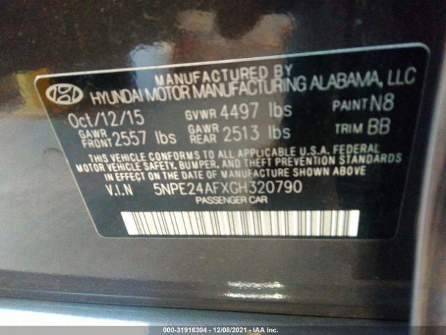 Photo 8 VIN: 5NPE24AFXGH320790 - HYUNDAI SONATA 