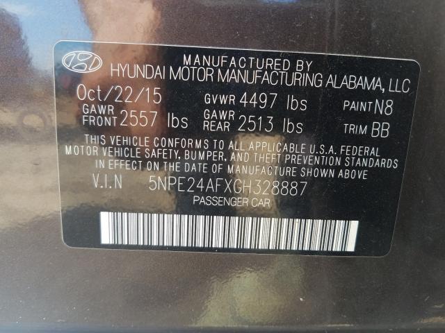 Photo 9 VIN: 5NPE24AFXGH328887 - HYUNDAI SONATA SE 