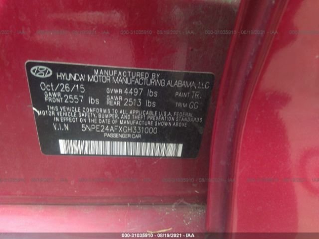 Photo 8 VIN: 5NPE24AFXGH331000 - HYUNDAI SONATA 