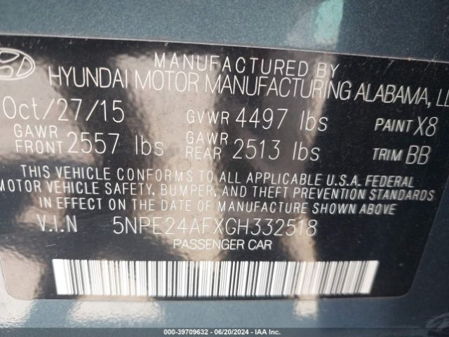 Photo 8 VIN: 5NPE24AFXGH332518 - HYUNDAI SONATA 