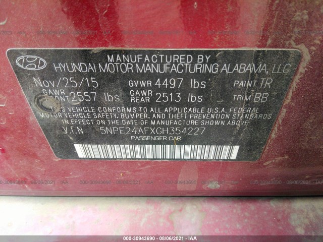 Photo 8 VIN: 5NPE24AFXGH354227 - HYUNDAI SONATA 