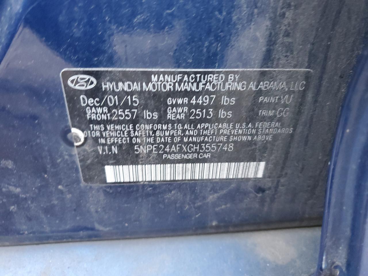 Photo 11 VIN: 5NPE24AFXGH355748 - HYUNDAI SONATA 