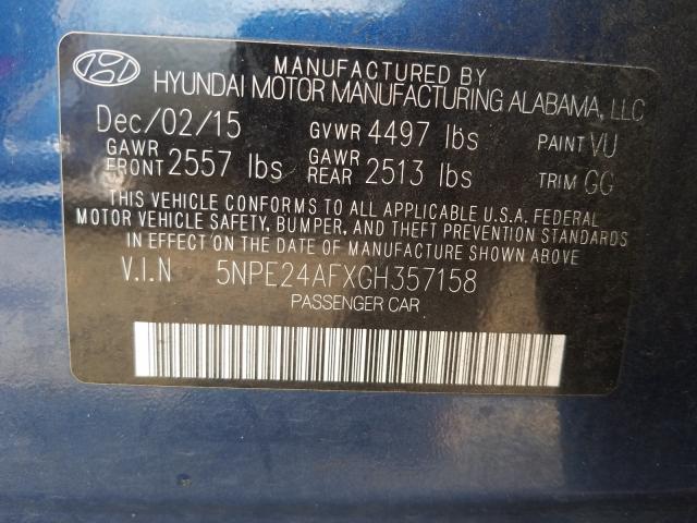 Photo 9 VIN: 5NPE24AFXGH357158 - HYUNDAI SONATA SE 