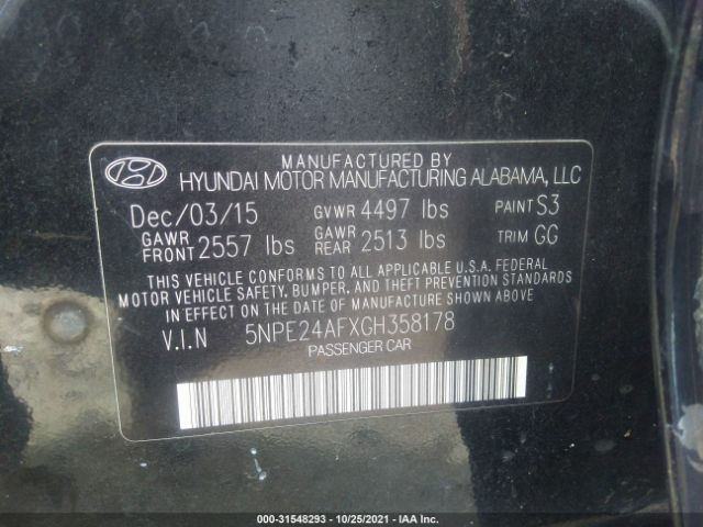 Photo 8 VIN: 5NPE24AFXGH358178 - HYUNDAI SONATA 