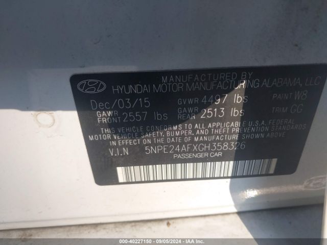 Photo 8 VIN: 5NPE24AFXGH358326 - HYUNDAI SONATA 