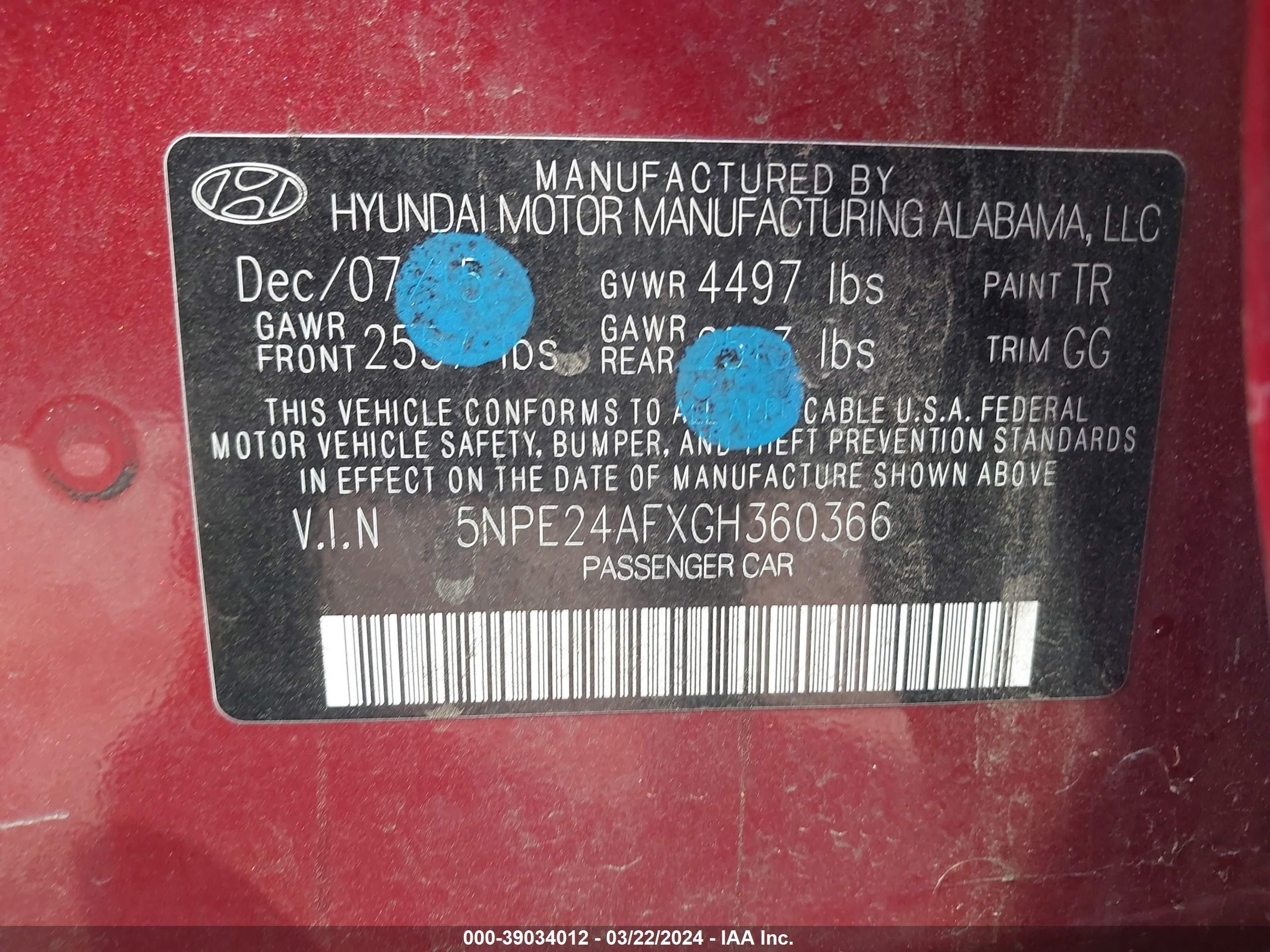 Photo 8 VIN: 5NPE24AFXGH360366 - HYUNDAI SONATA 