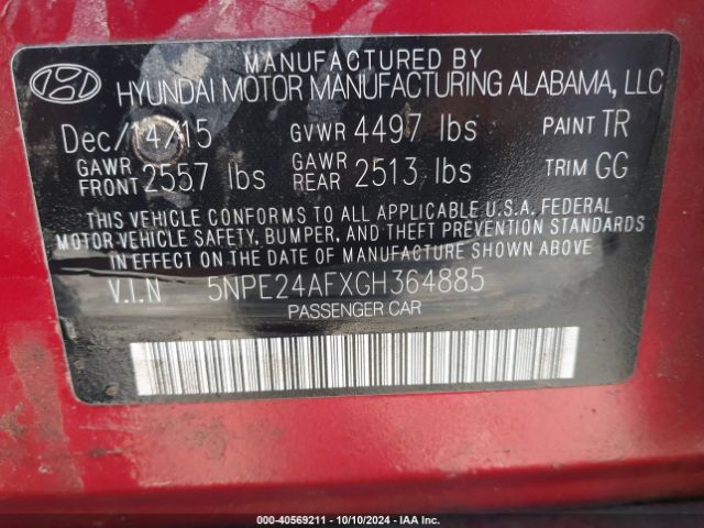 Photo 8 VIN: 5NPE24AFXGH364885 - HYUNDAI SONATA 