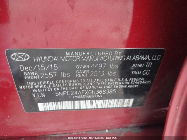 Photo 8 VIN: 5NPE24AFXGH368385 - HYUNDAI SONATA 