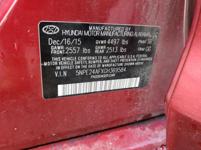 Photo 9 VIN: 5NPE24AFXGH369584 - HYUNDAI SONATA SE 