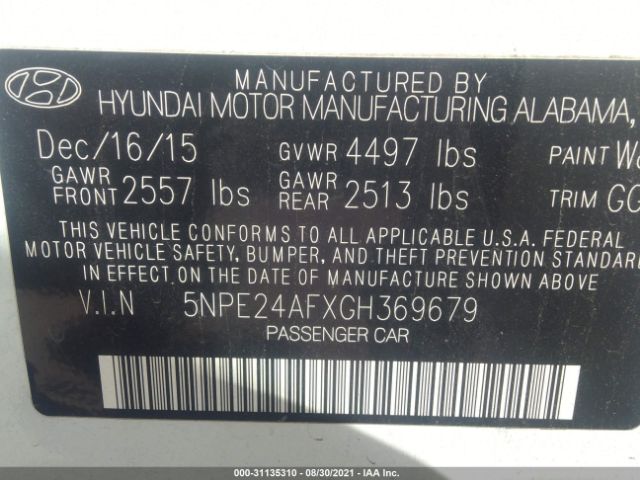 Photo 8 VIN: 5NPE24AFXGH369679 - HYUNDAI SONATA 