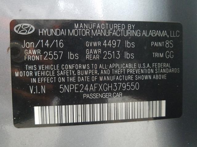 Photo 9 VIN: 5NPE24AFXGH379550 - HYUNDAI SONATA 