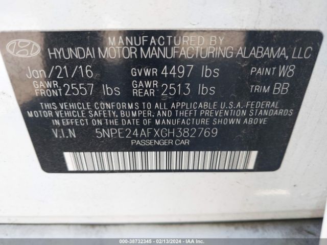 Photo 8 VIN: 5NPE24AFXGH382769 - HYUNDAI SONATA 