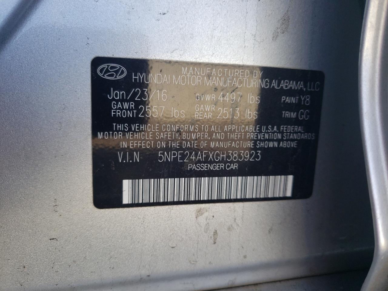 Photo 11 VIN: 5NPE24AFXGH383923 - HYUNDAI SONATA 