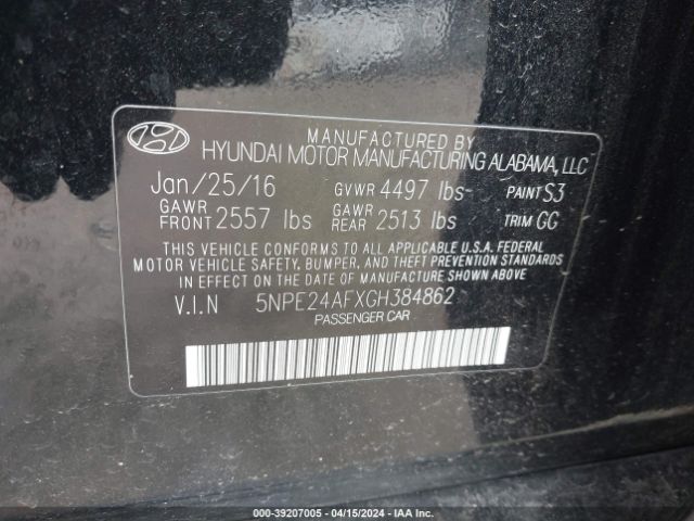 Photo 8 VIN: 5NPE24AFXGH384862 - HYUNDAI SONATA 