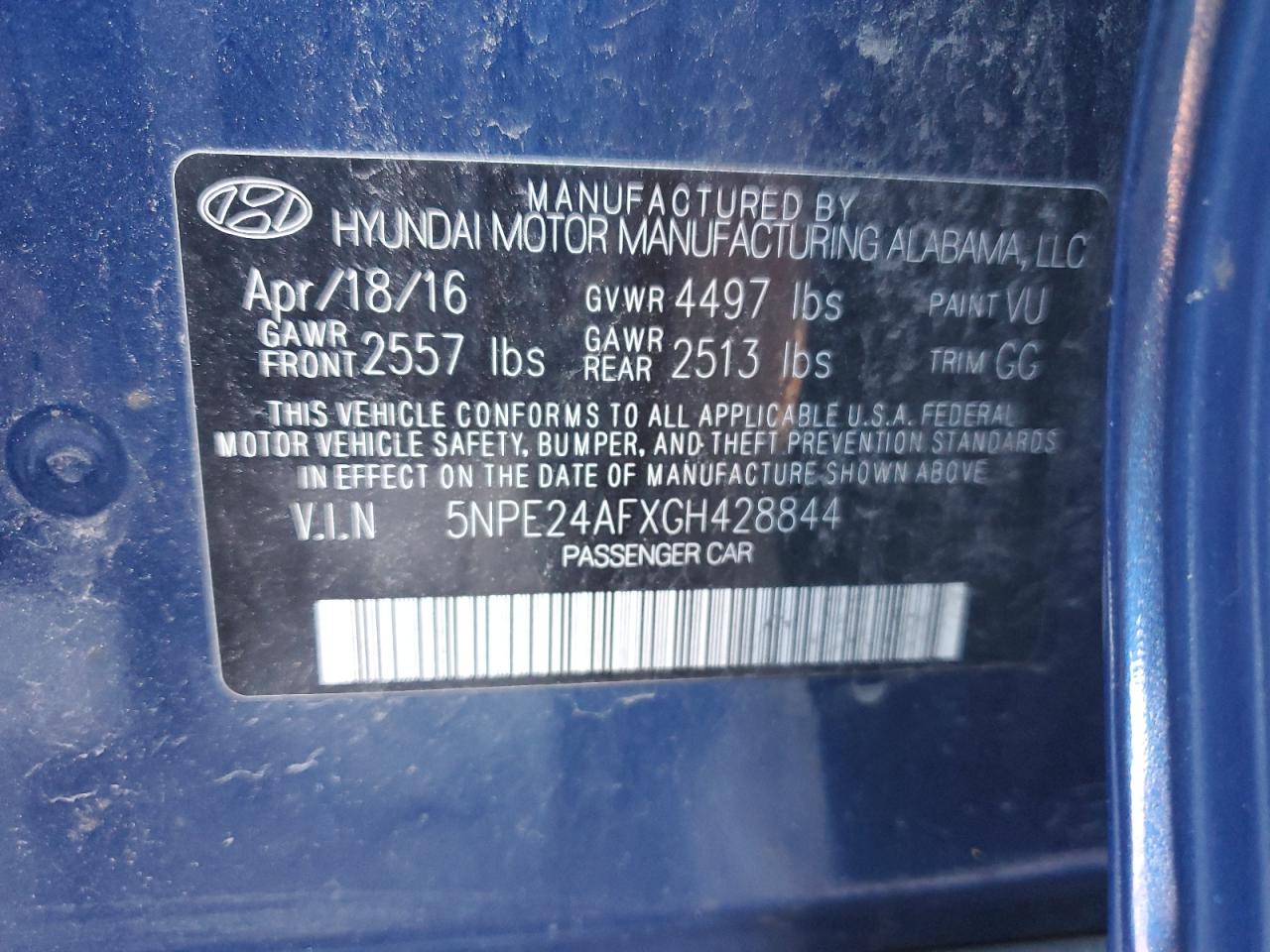 Photo 11 VIN: 5NPE24AFXGH428844 - HYUNDAI SONATA 