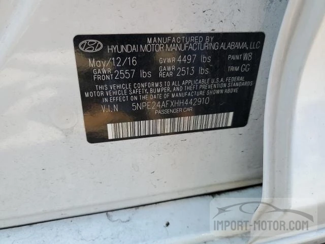 Photo 11 VIN: 5NPE24AFXHH442910 - HYUNDAI SONATA 