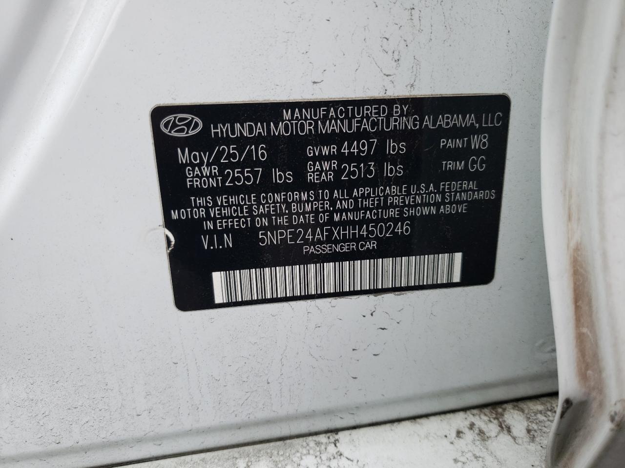 Photo 11 VIN: 5NPE24AFXHH450246 - HYUNDAI SONATA 